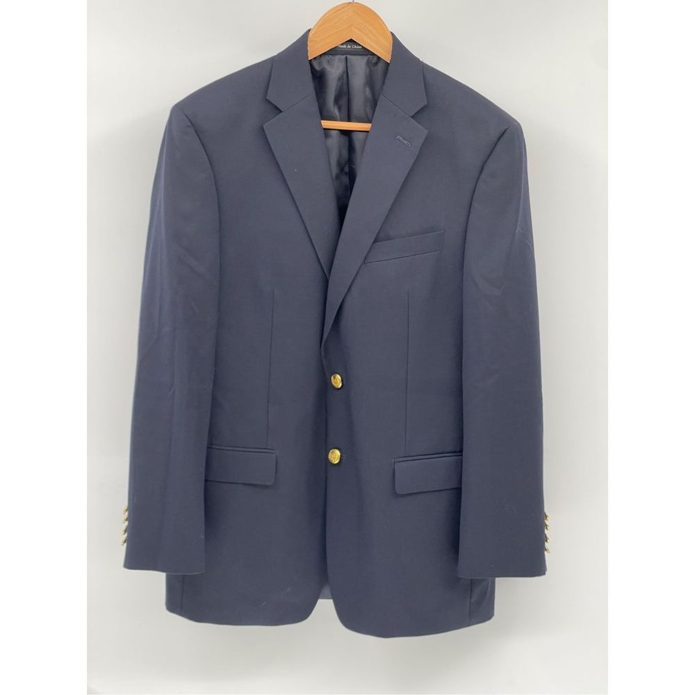 Chaps Ralph Lauren Suit Jacket Sport Coat Blazer Men Size 40 R Blue Gold Buttons